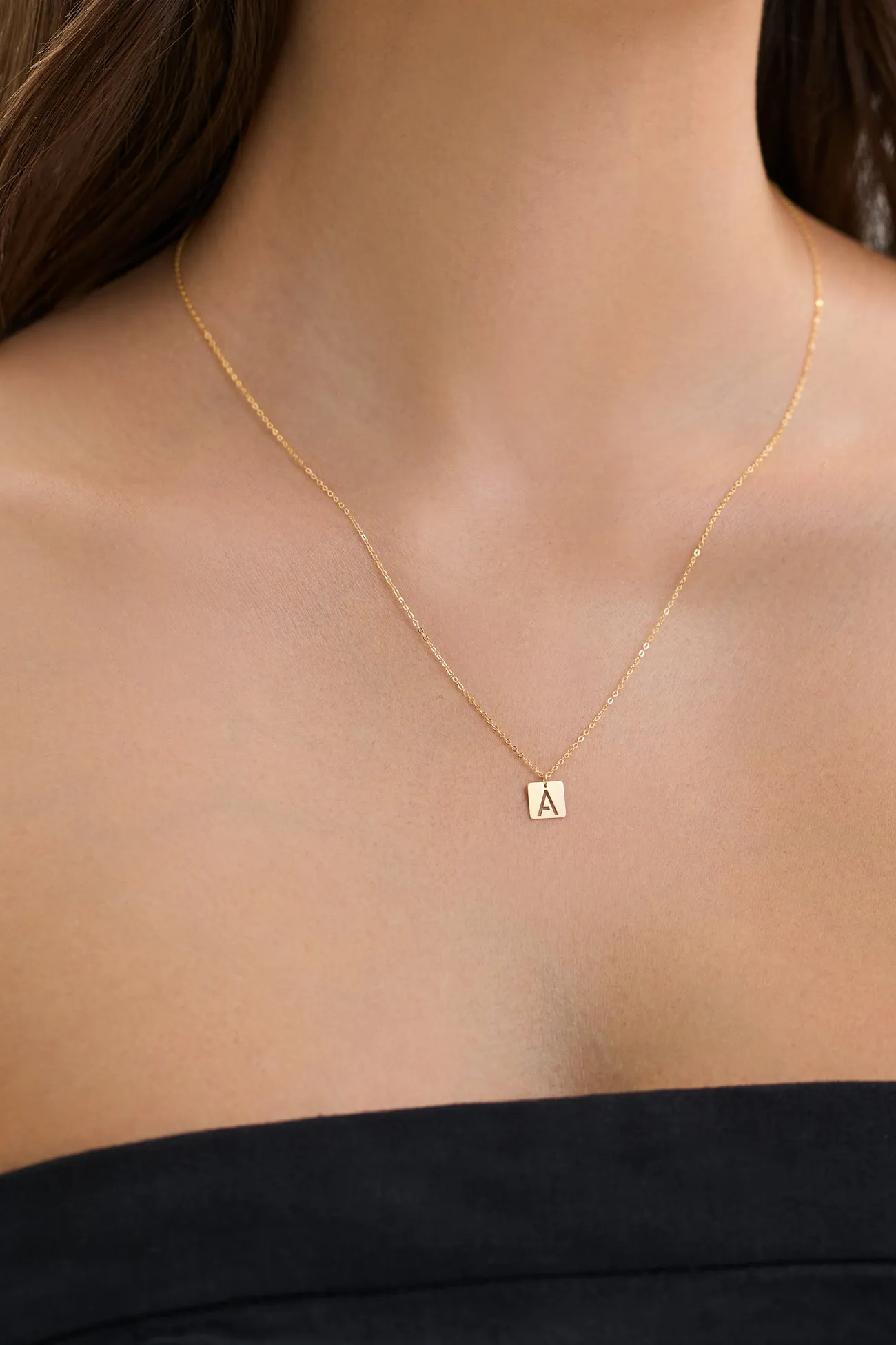 14k Gold Initial Tile Necklace