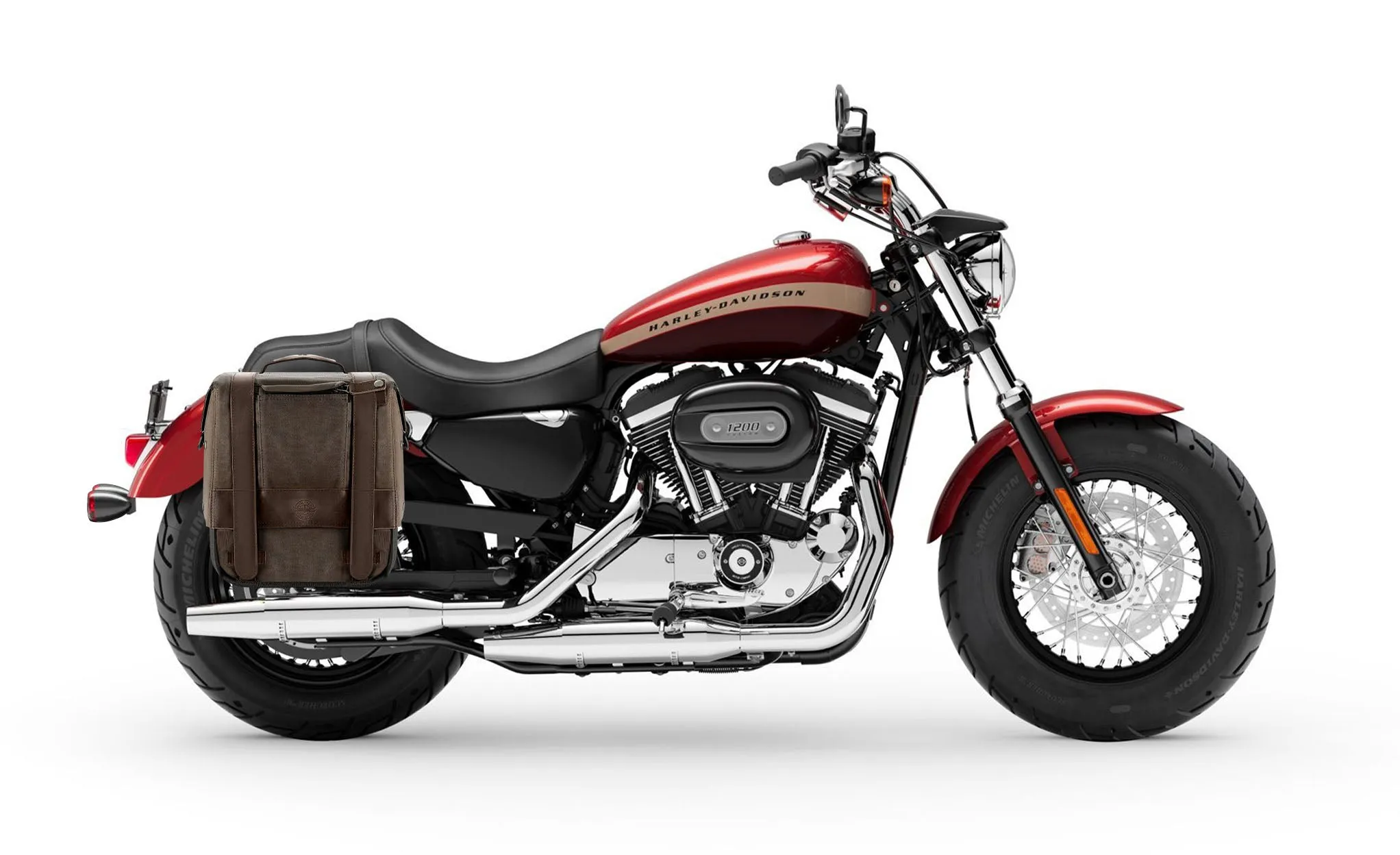 15L - Drifter Small Brown Waxed Canvas Solo Saddlebag For Harley Sportster 1200 Custom XL1200C/XLH1200C