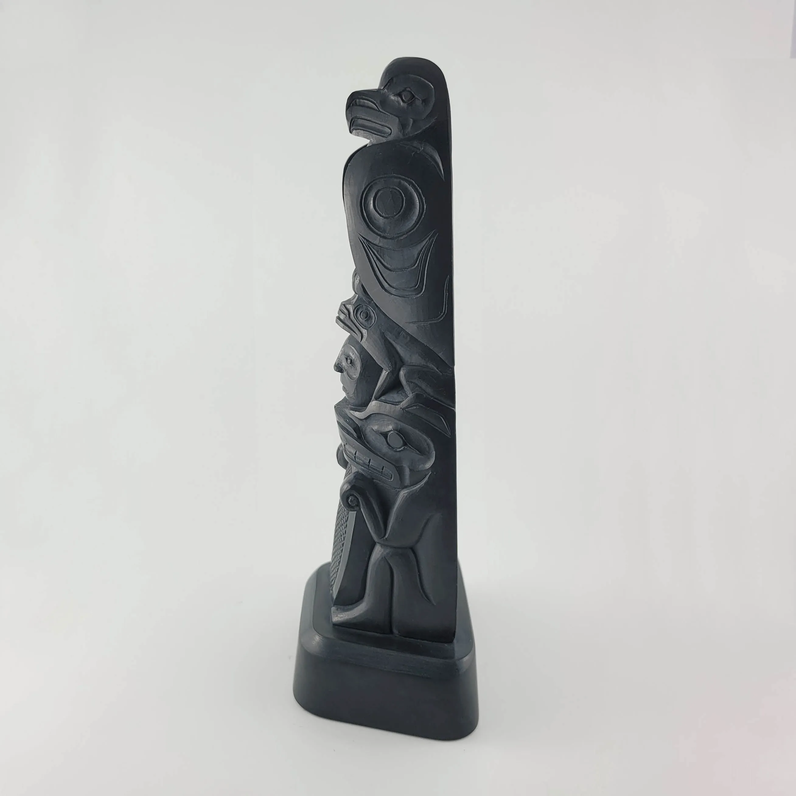 Argillite Eagle, Frog, Human and Beaver Totem Pole