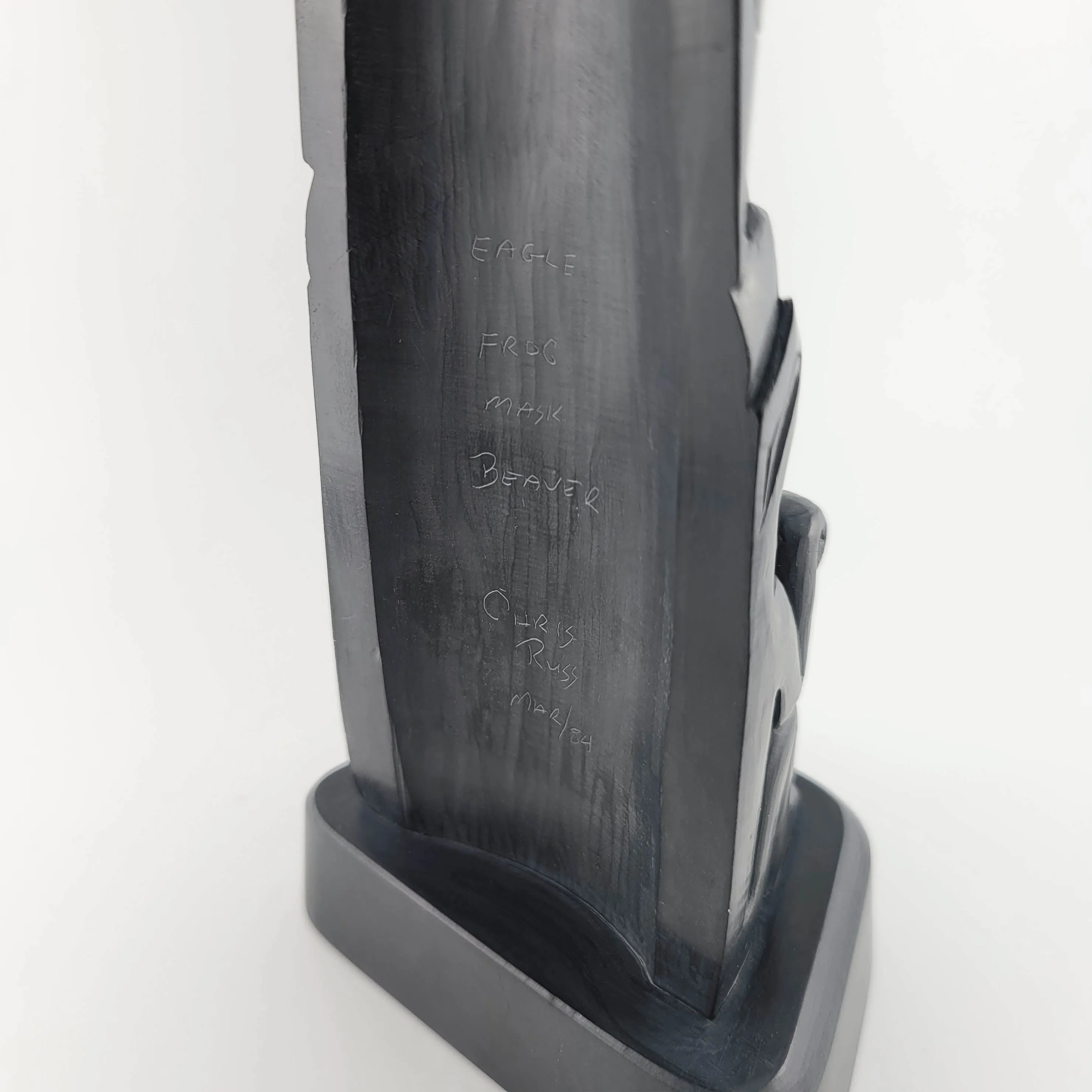 Argillite Eagle, Frog, Human and Beaver Totem Pole