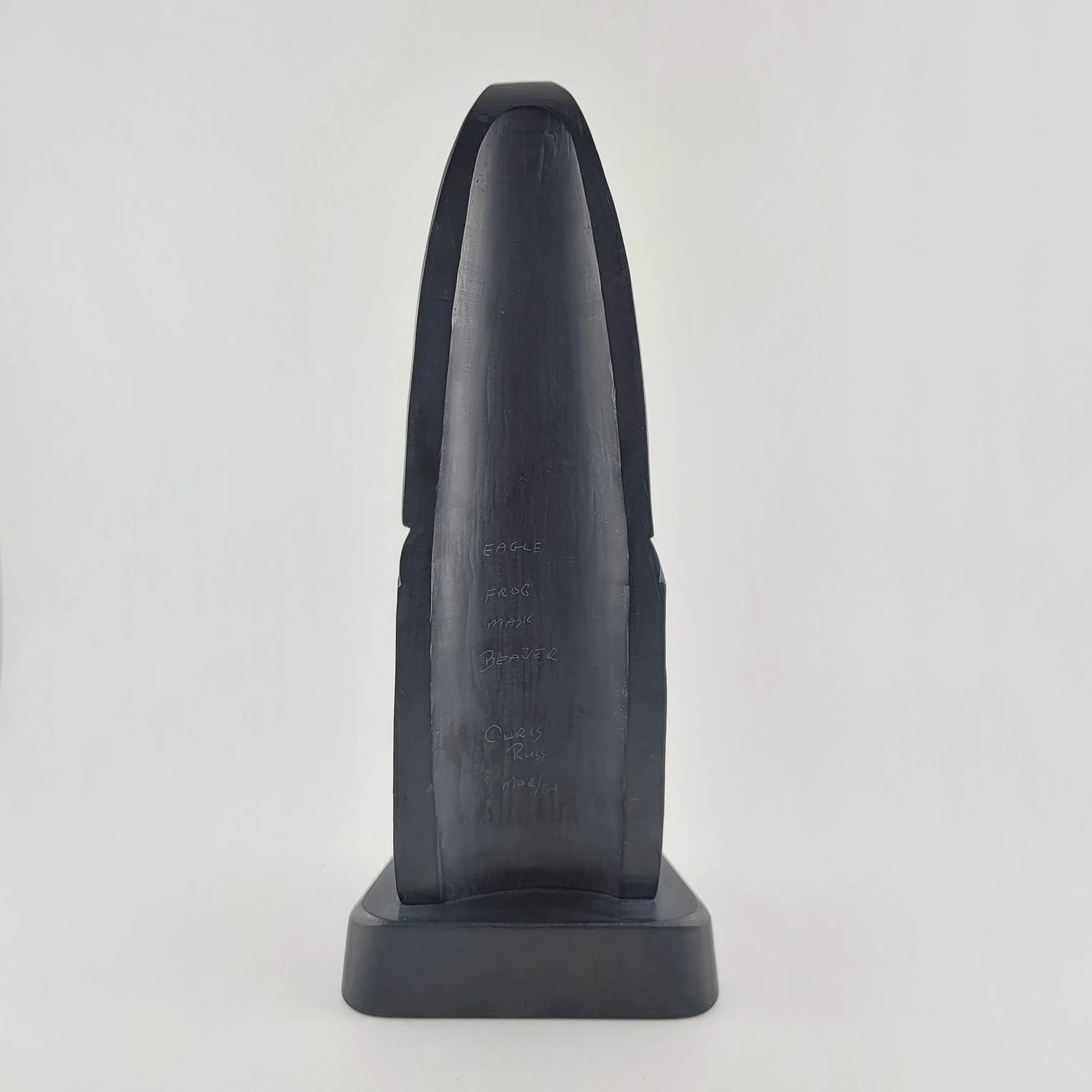 Argillite Eagle, Frog, Human and Beaver Totem Pole