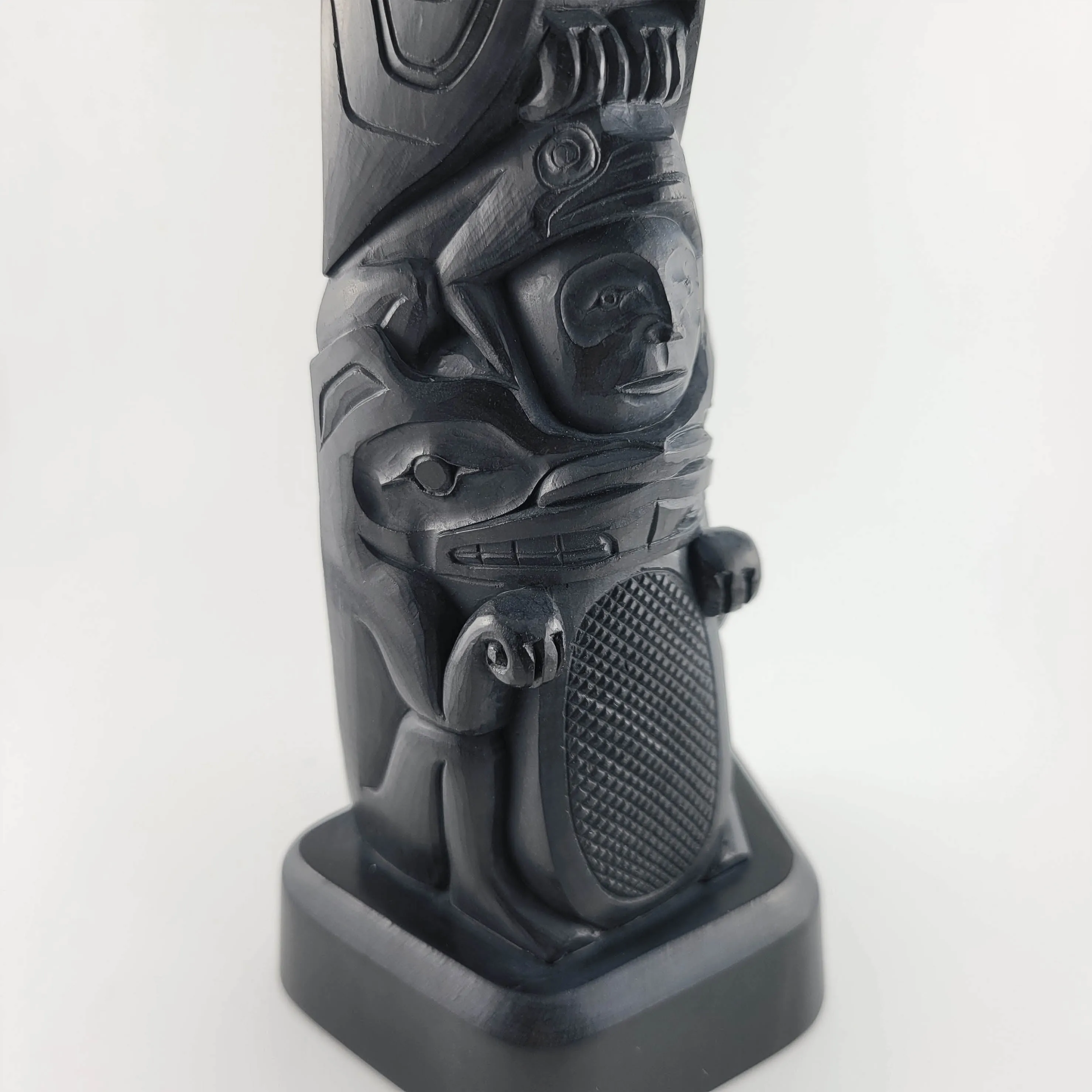 Argillite Eagle, Frog, Human and Beaver Totem Pole