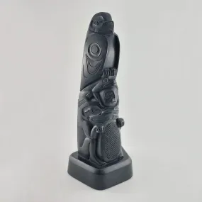 Argillite Eagle, Frog, Human and Beaver Totem Pole
