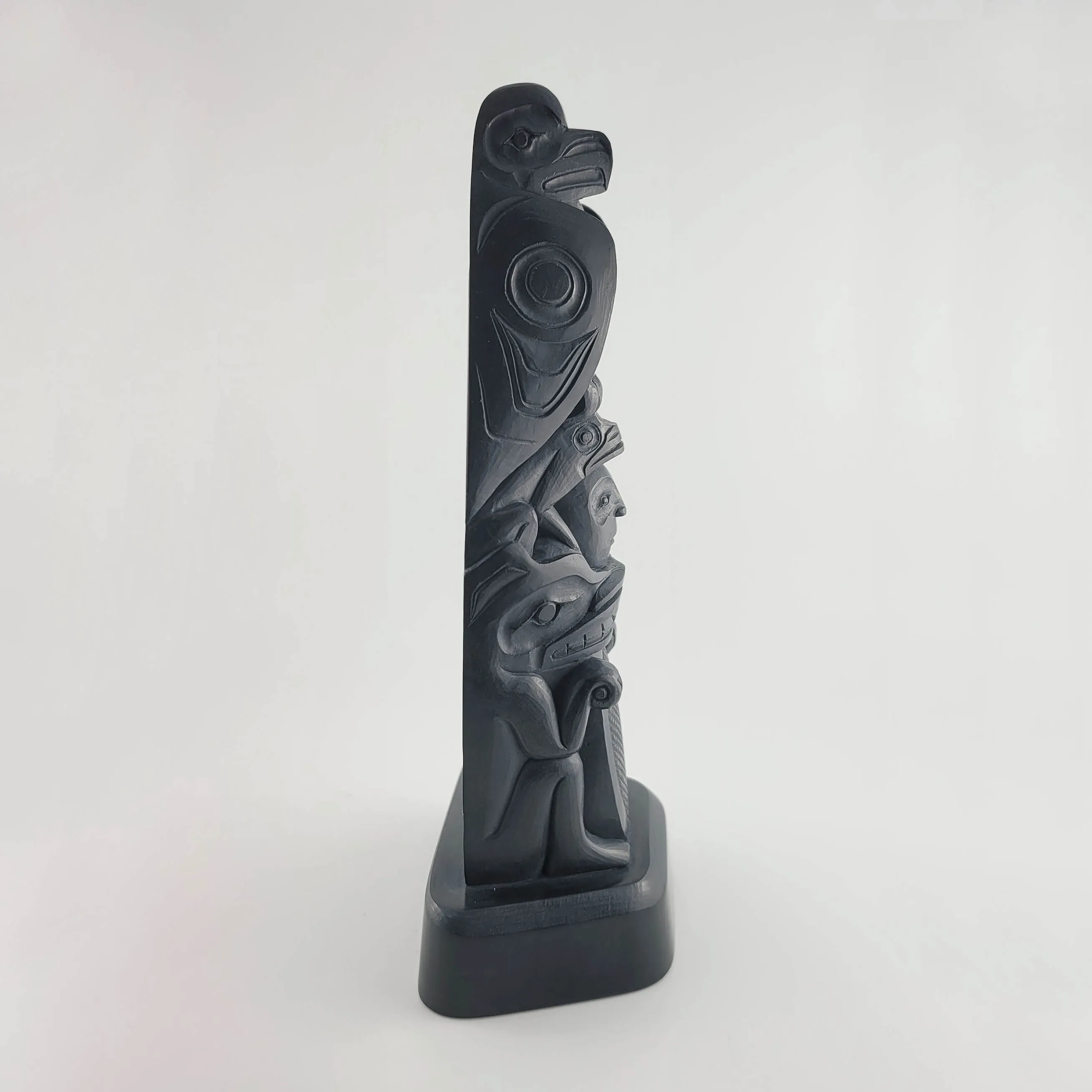 Argillite Eagle, Frog, Human and Beaver Totem Pole