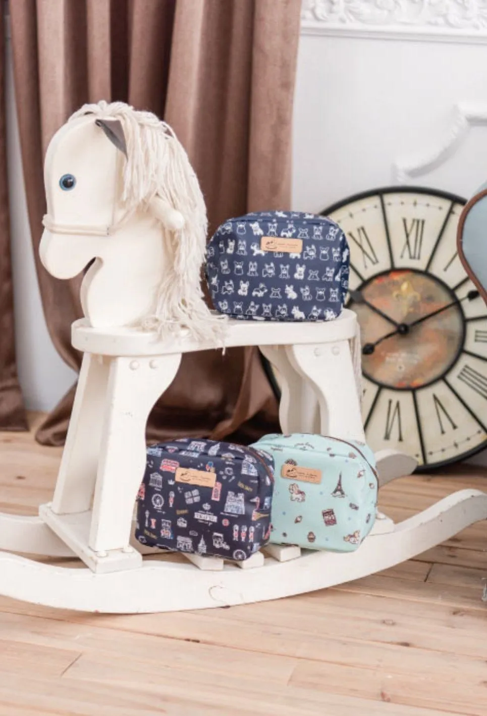 Blue Snow Corgi Cube Cosmetic Bag