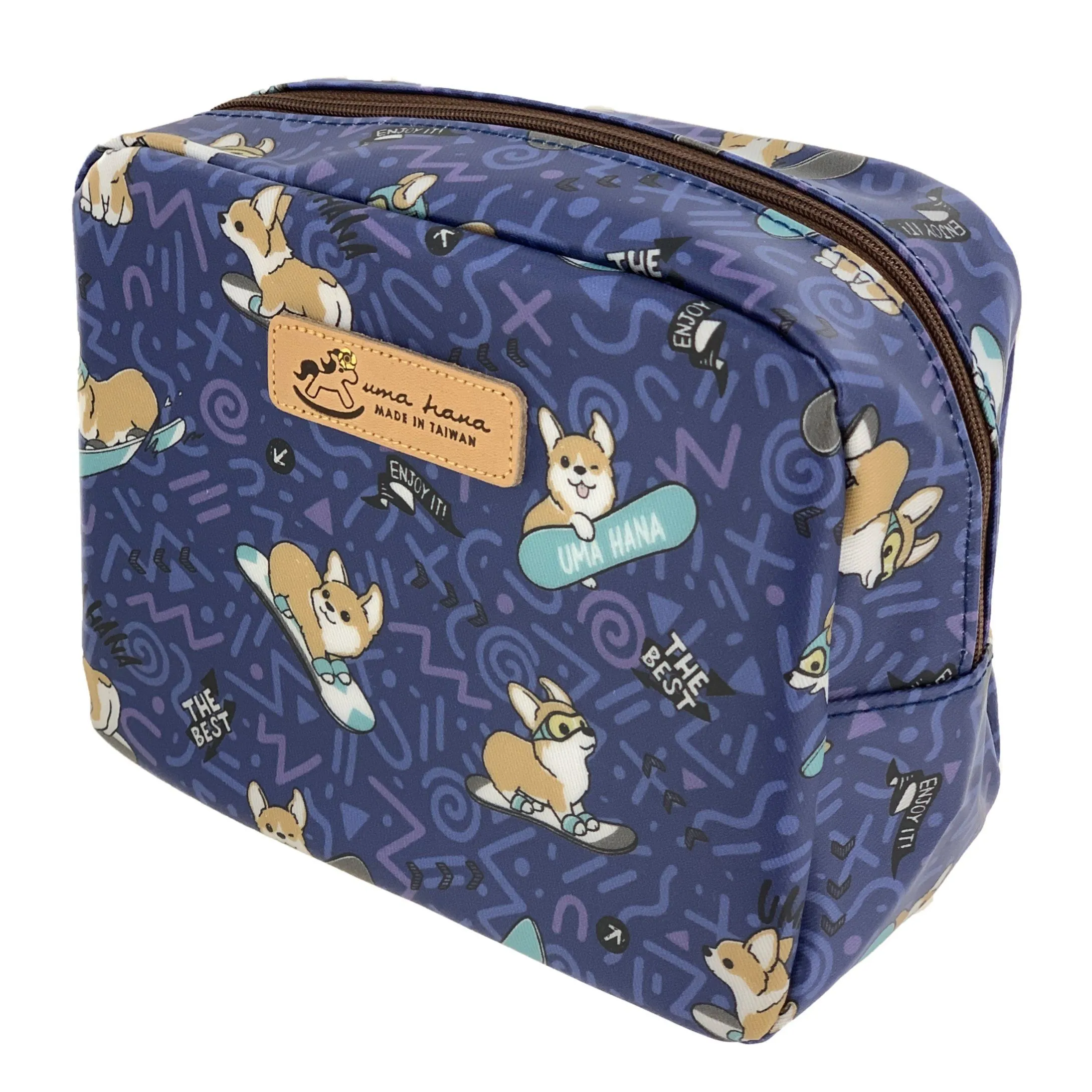 Blue Snow Corgi Cube Cosmetic Bag