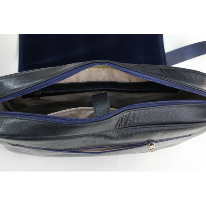 Dark Blue handmade leather computer bag