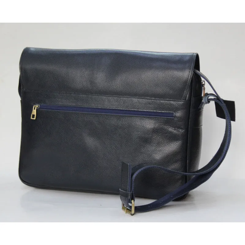 Dark Blue handmade leather computer bag