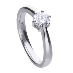 Diamonfire Silver White 6 Claw Solitaire Zirconia Ring R3619