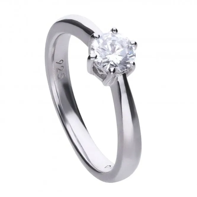 Diamonfire Silver White 6 Claw Solitaire Zirconia Ring R3619