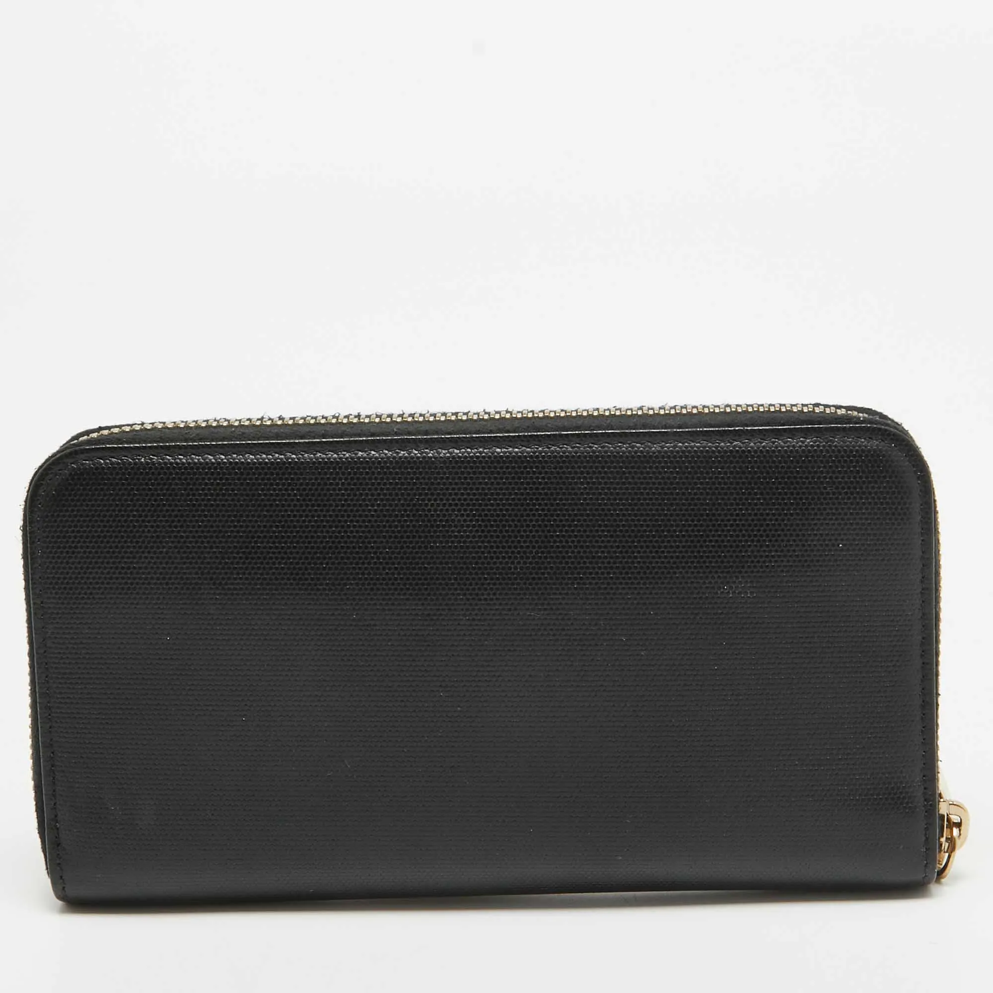 Fendi Black Leather Logo Zip Around Continental Wallet