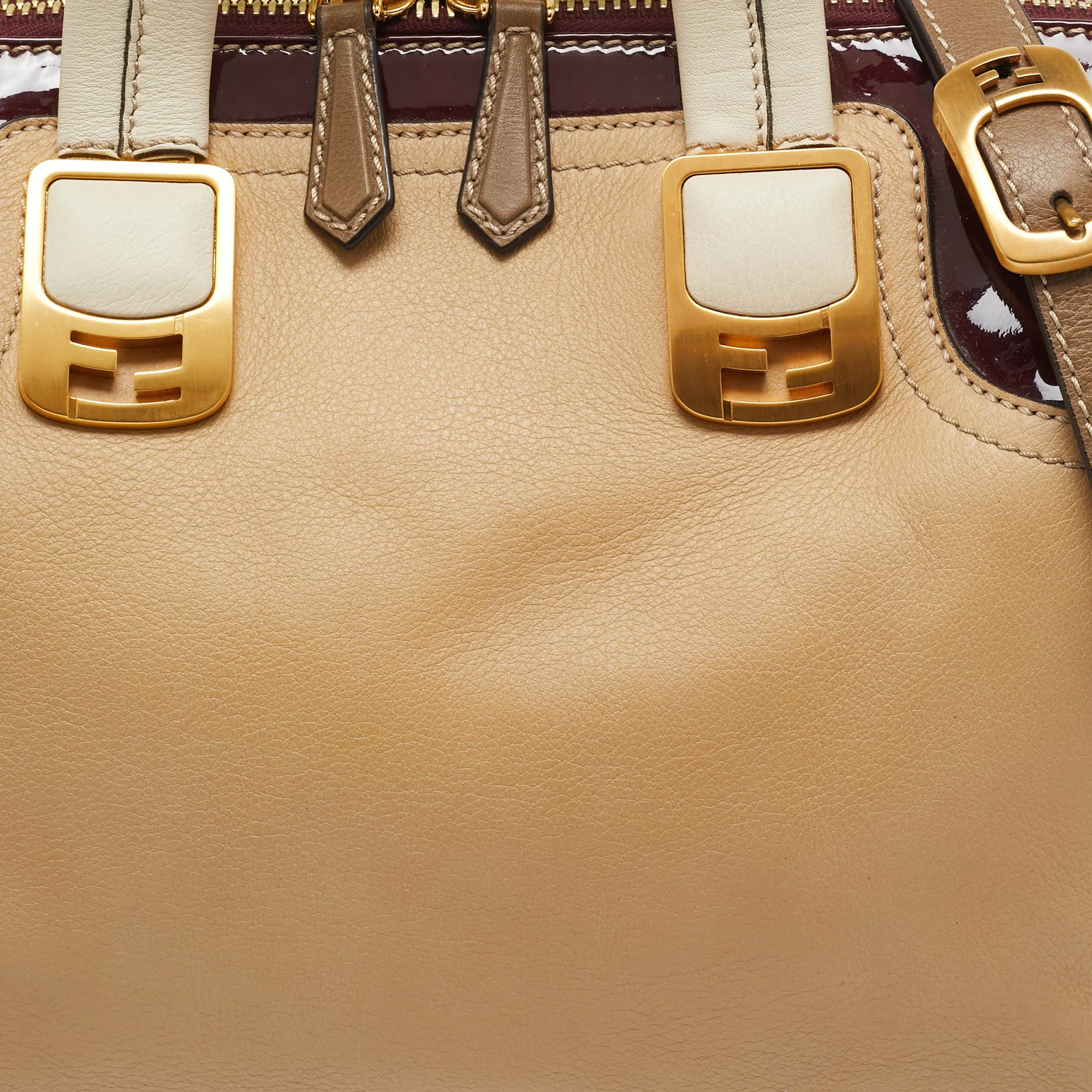 Fendi Red/beige Patent And Leather Chameleon Satchel
