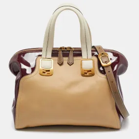 Fendi Red/beige Patent And Leather Chameleon Satchel