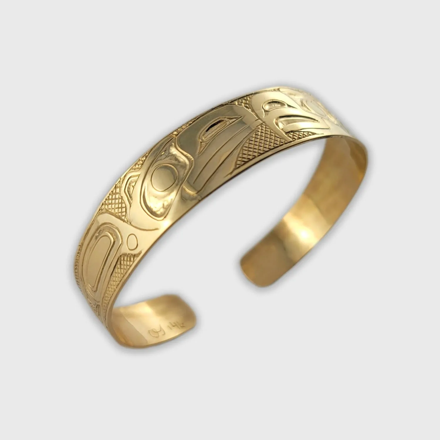 Gold 1/2 inch wide Haida Love Birds Bracelet