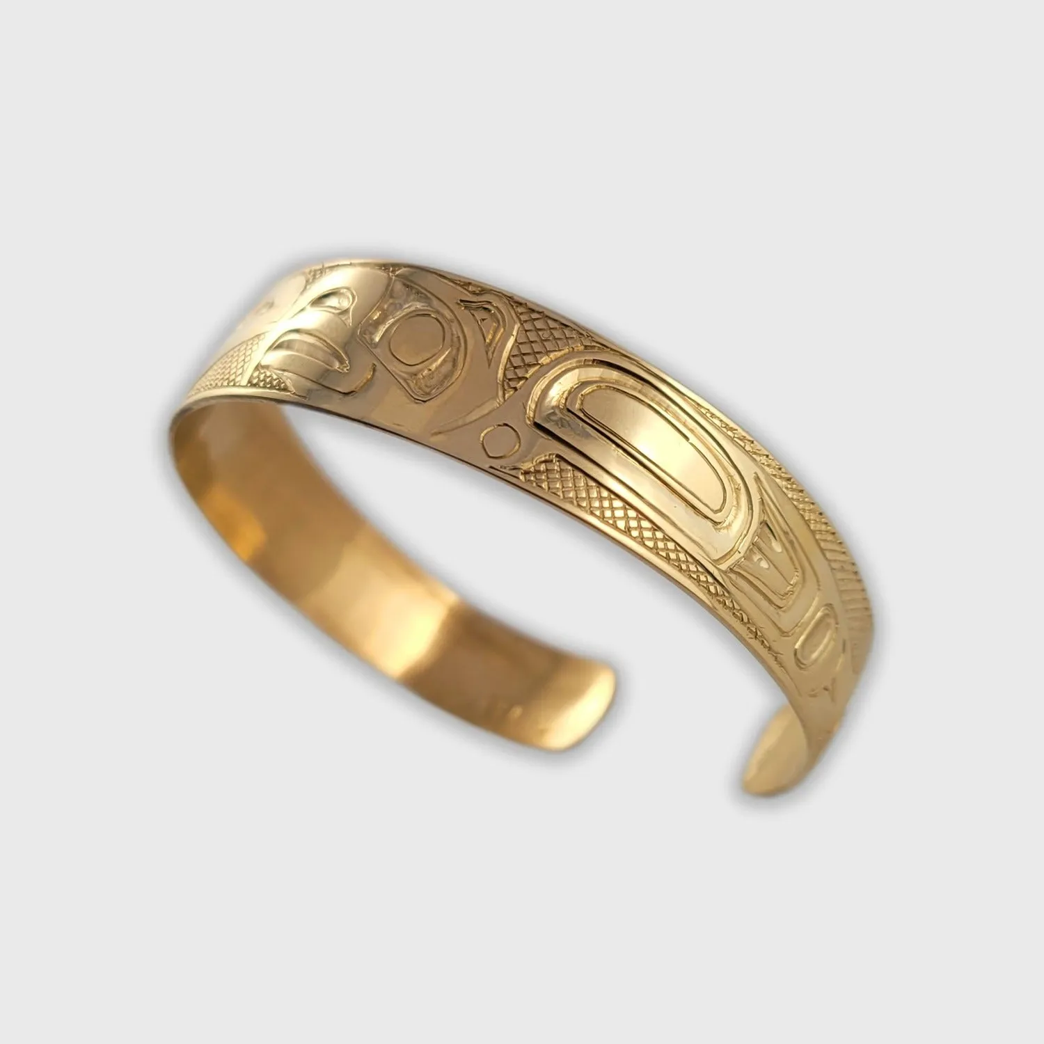 Gold 1/2 inch wide Haida Love Birds Bracelet