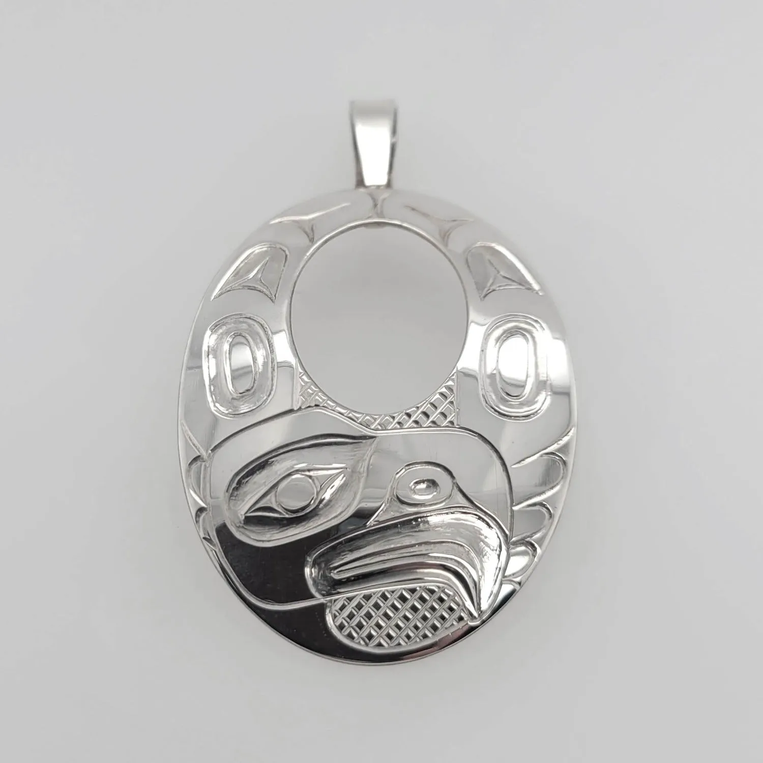 Large Silver Eagle Oval Pendant