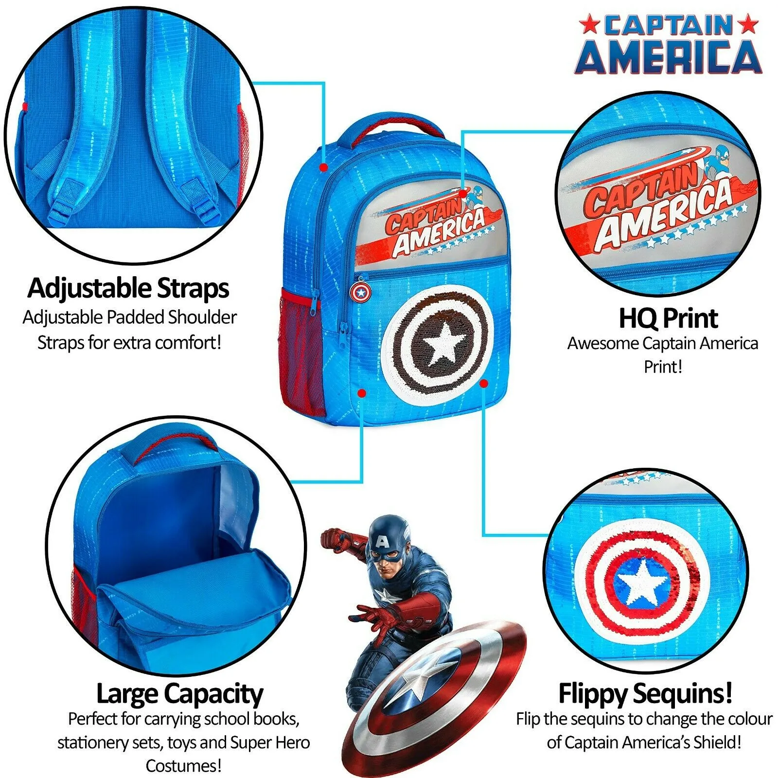 Marvel Backpack - Kids Backpack with Captain America