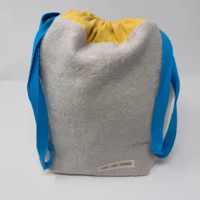 Medium Handmade Drawstring Project Bag – Undyed Linen with Accents