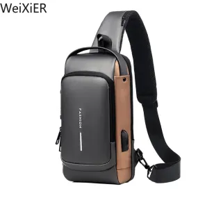Men'S Multifunction Anti-Theft USB Shoulder Bag Man Crossbody Cross Body Travel Sling Chest Bags Pack Messenger Pack for Male