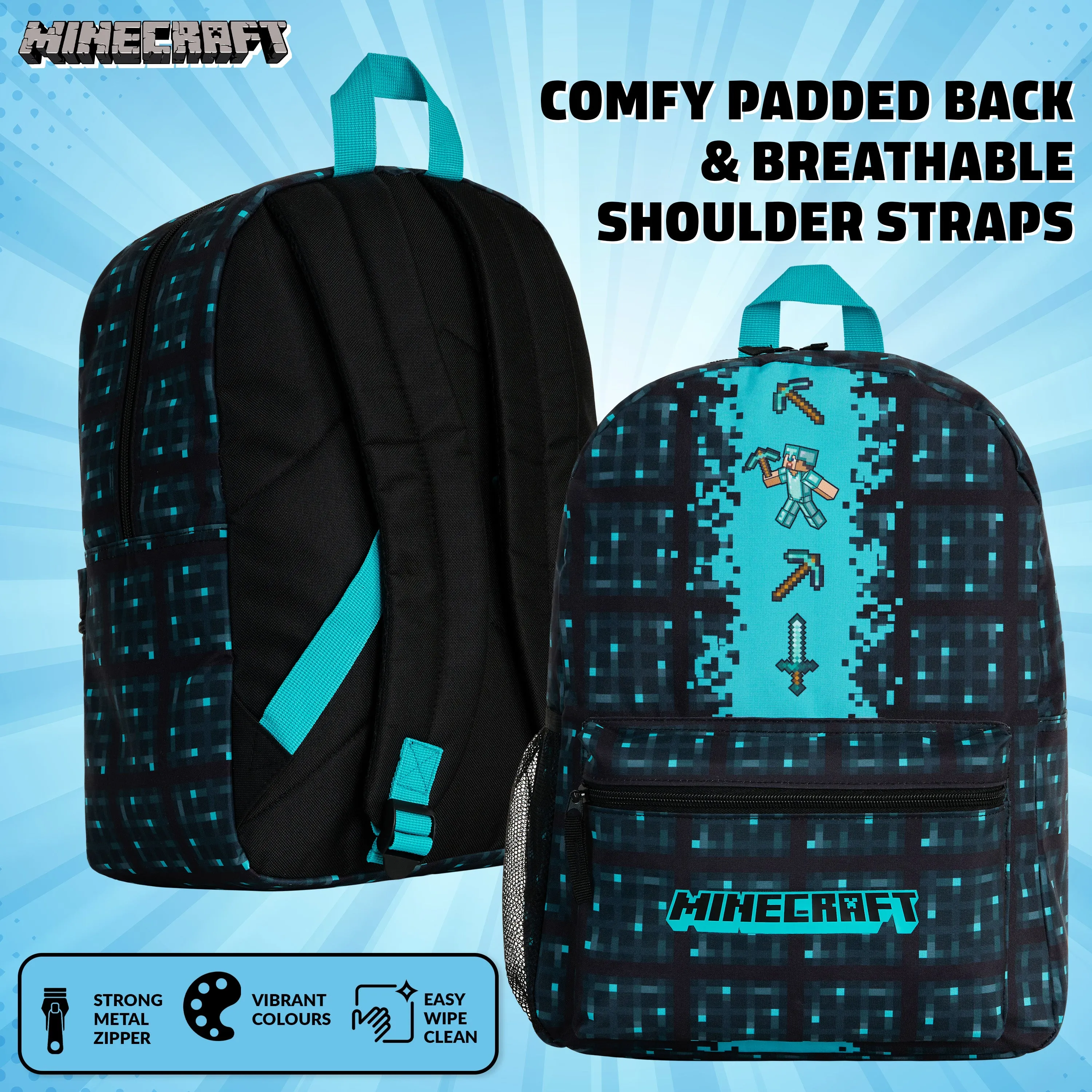 Minecraft School Bag Boys and Girls, Kids Backpack (Blue)