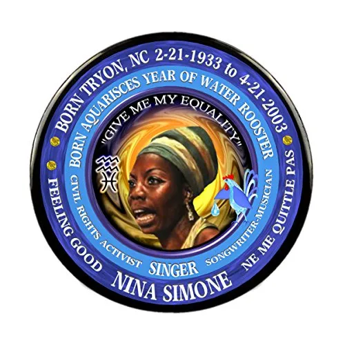 Nina Simone Singer Magnet   Pin, Astrology Aquarius Pisces Cusp Zodiac Water Rooster, Blue, 3"