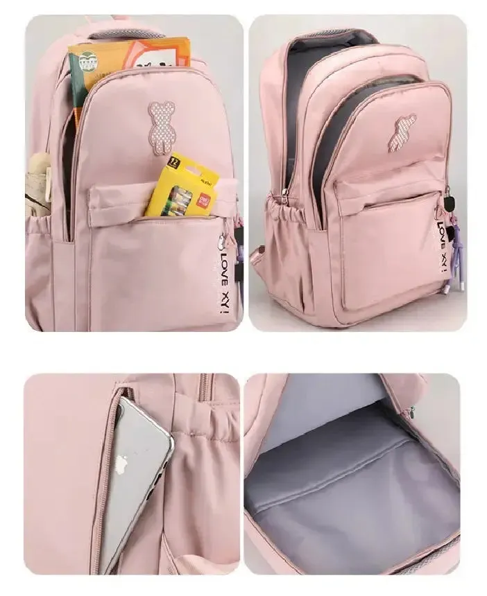 Pink Student Schoolbag Junior High School Boys and Girls Backpack 1688-12