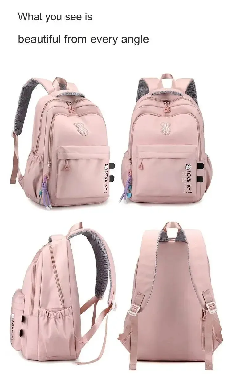 Pink Student Schoolbag Junior High School Boys and Girls Backpack 1688-12