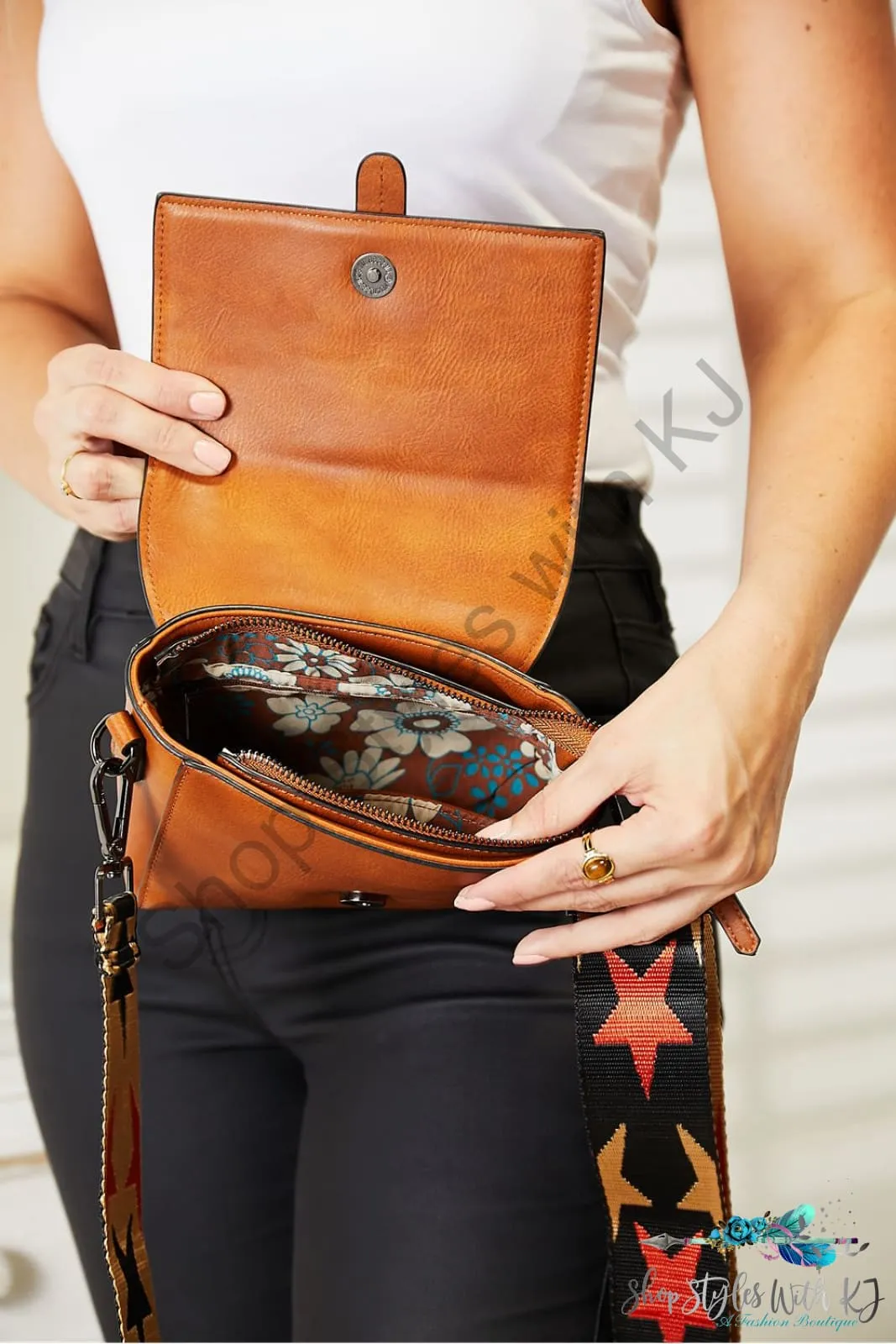 PU Leather Wide Strap Crossbody Bag