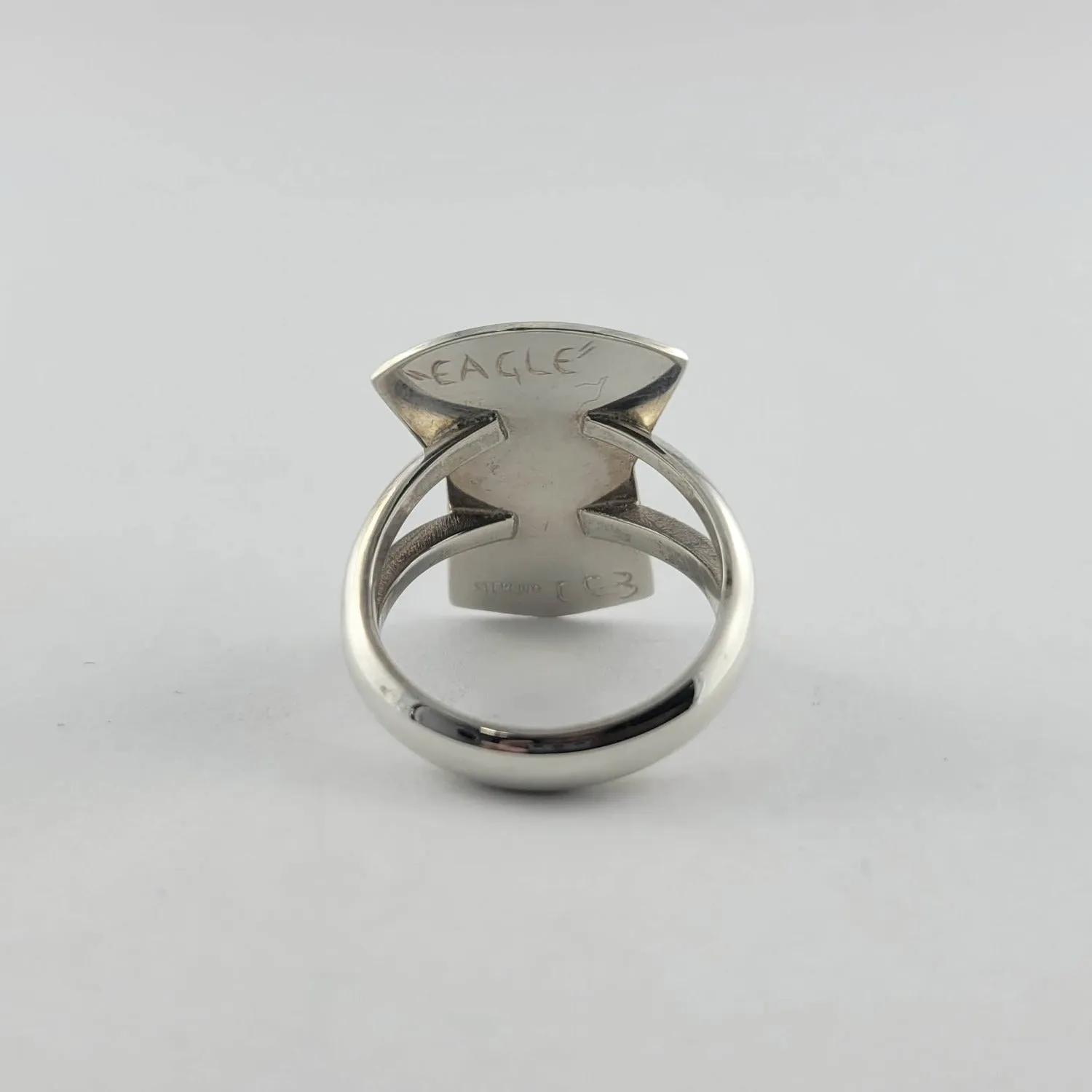 Silver and Amber Copper Shaped Eagle Ring