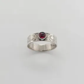 Silver and Garnet Eagle Sporty Style Ring
