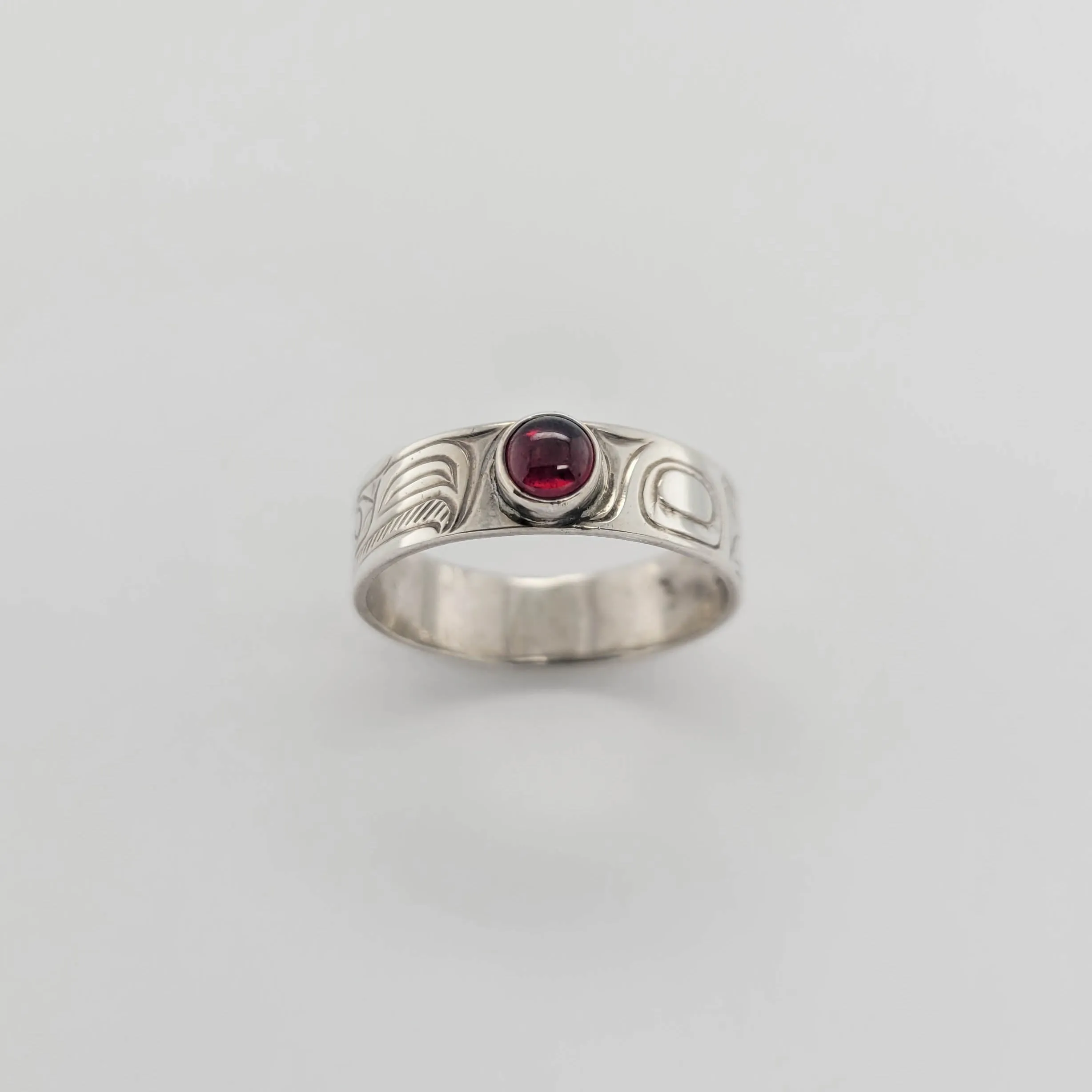 Silver and Garnet Eagle Sporty Style Ring