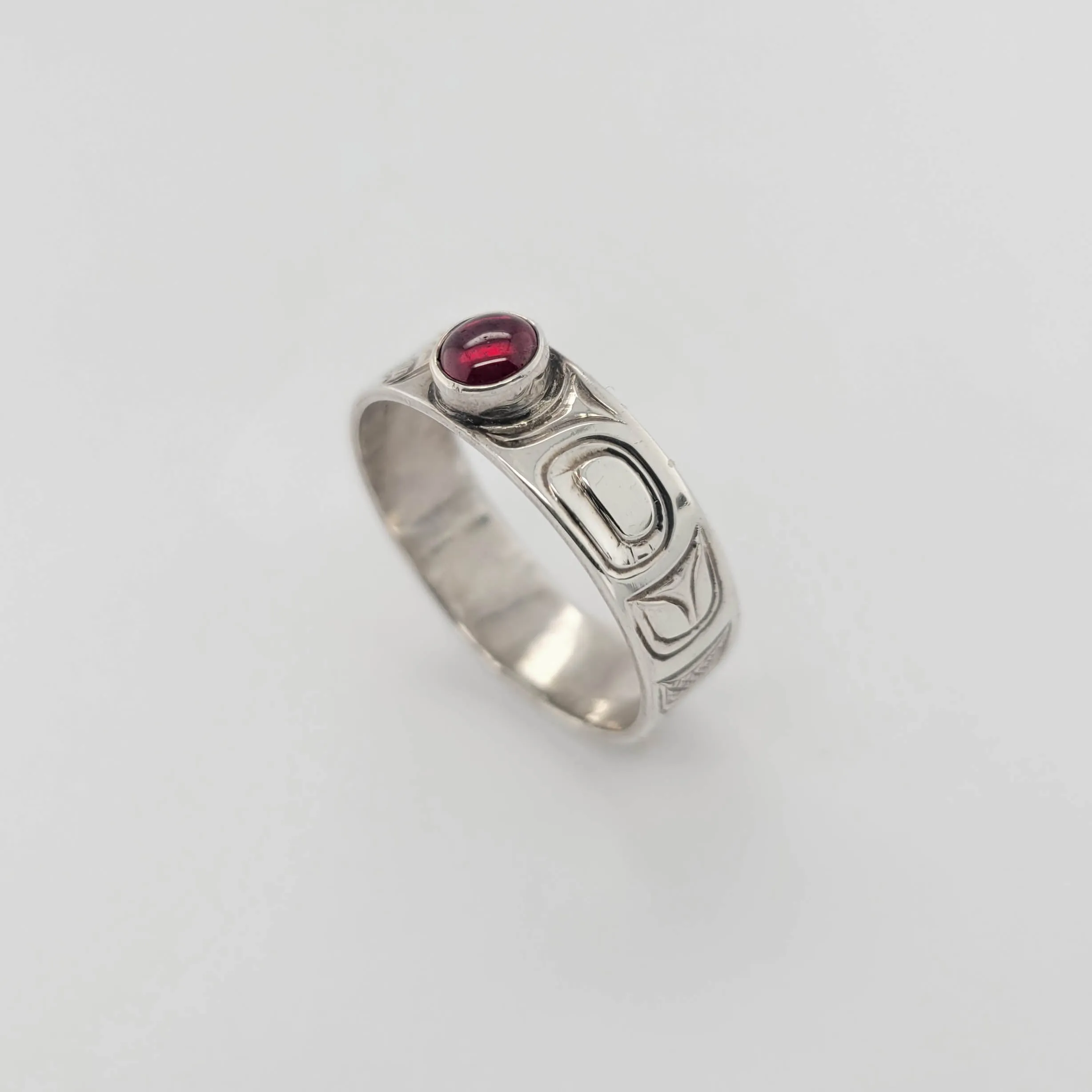 Silver and Garnet Eagle Sporty Style Ring