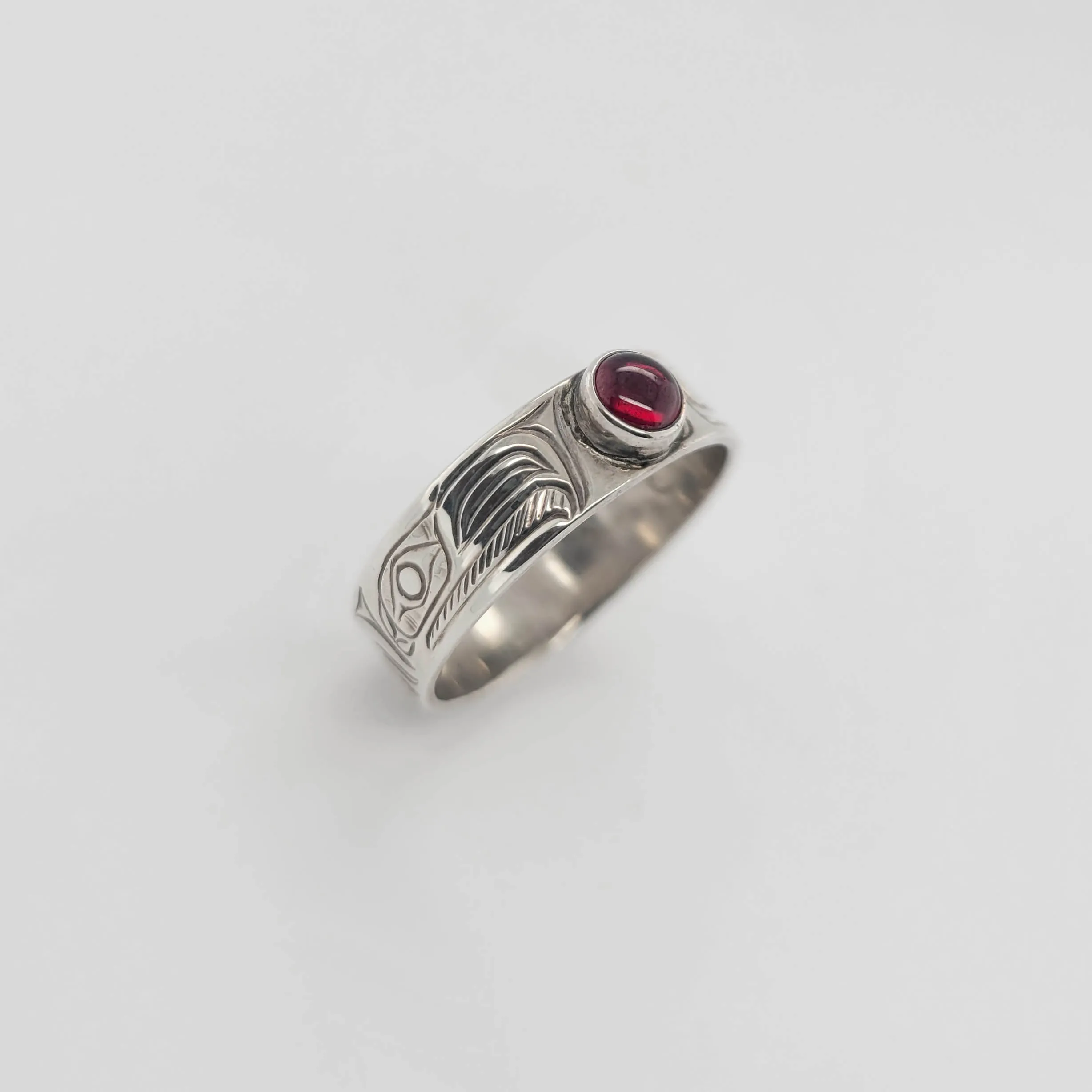 Silver and Garnet Eagle Sporty Style Ring