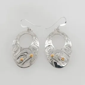 Silver and Gold Oval Eagle Earrings