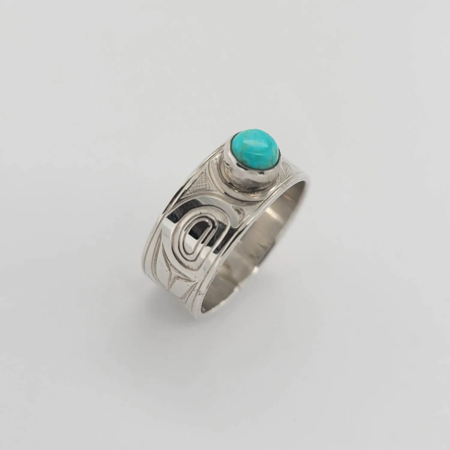 Silver and Turquoise Eagle Sporty Style Ring