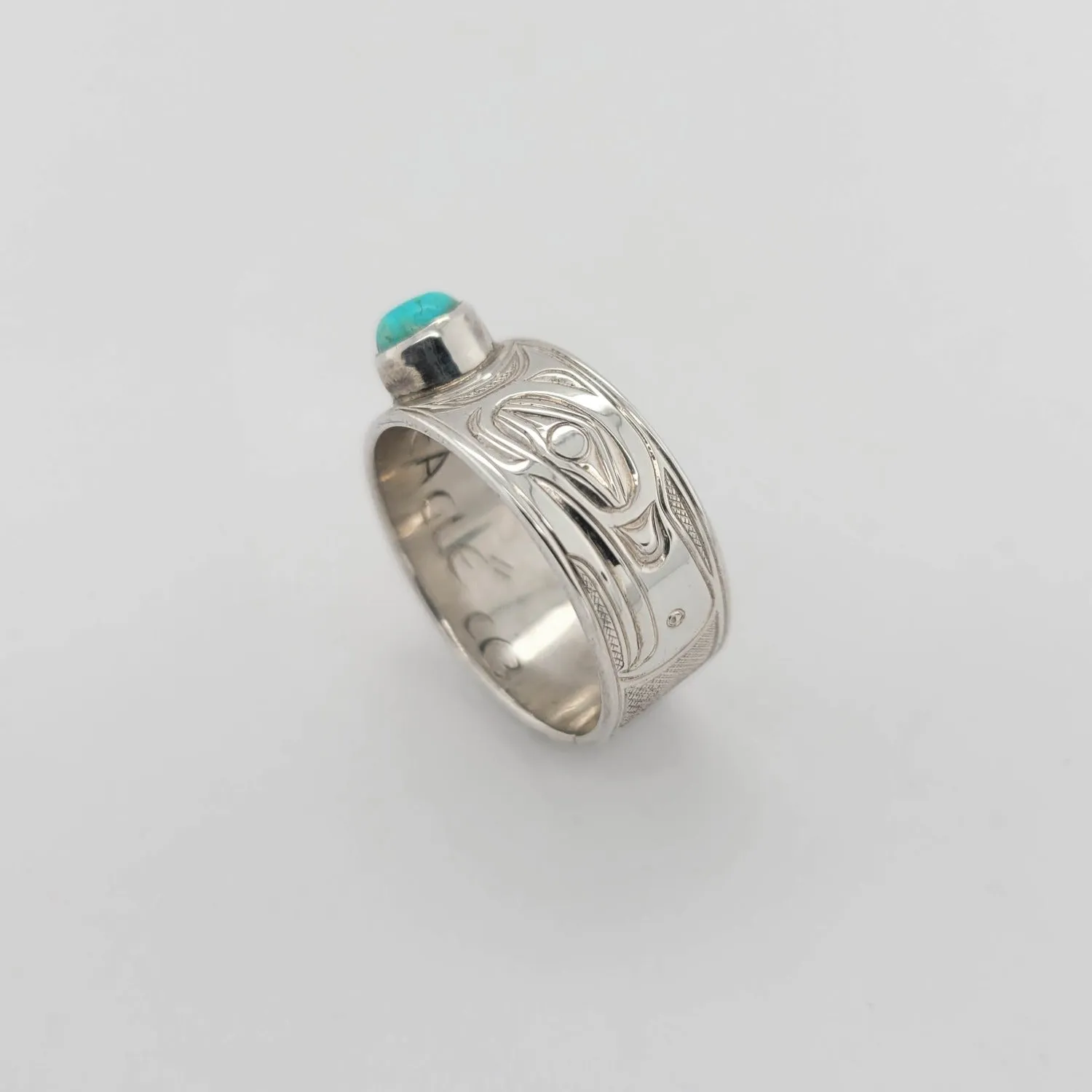 Silver and Turquoise Eagle Sporty Style Ring