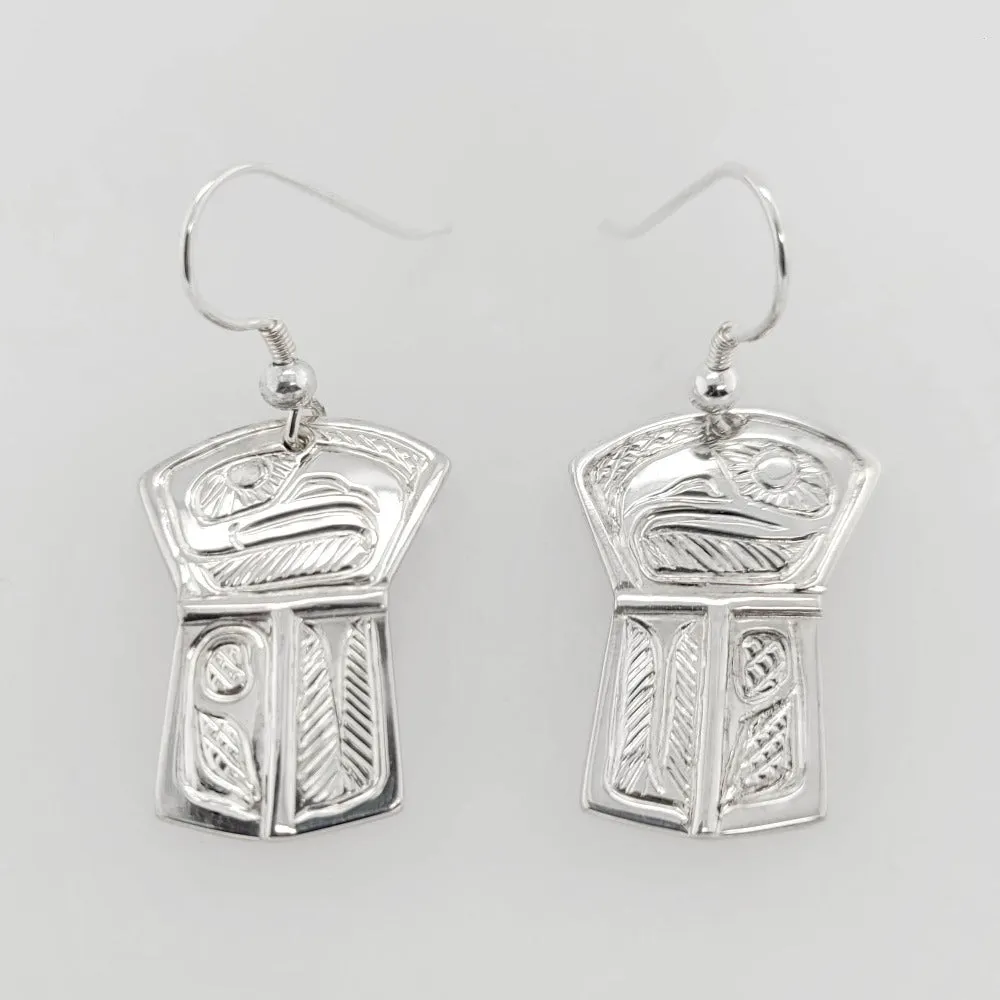 Silver Copper Shield Eagle Earrings