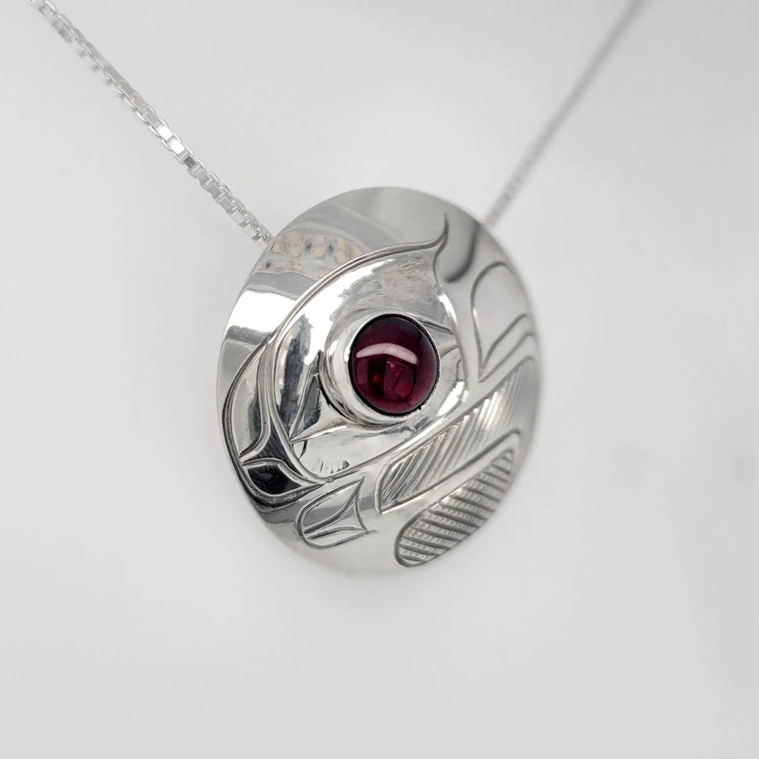 Silver Domed Pendant with Garnet