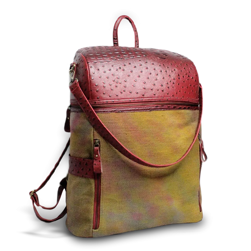 Textured Leatherette & Jute Backpack