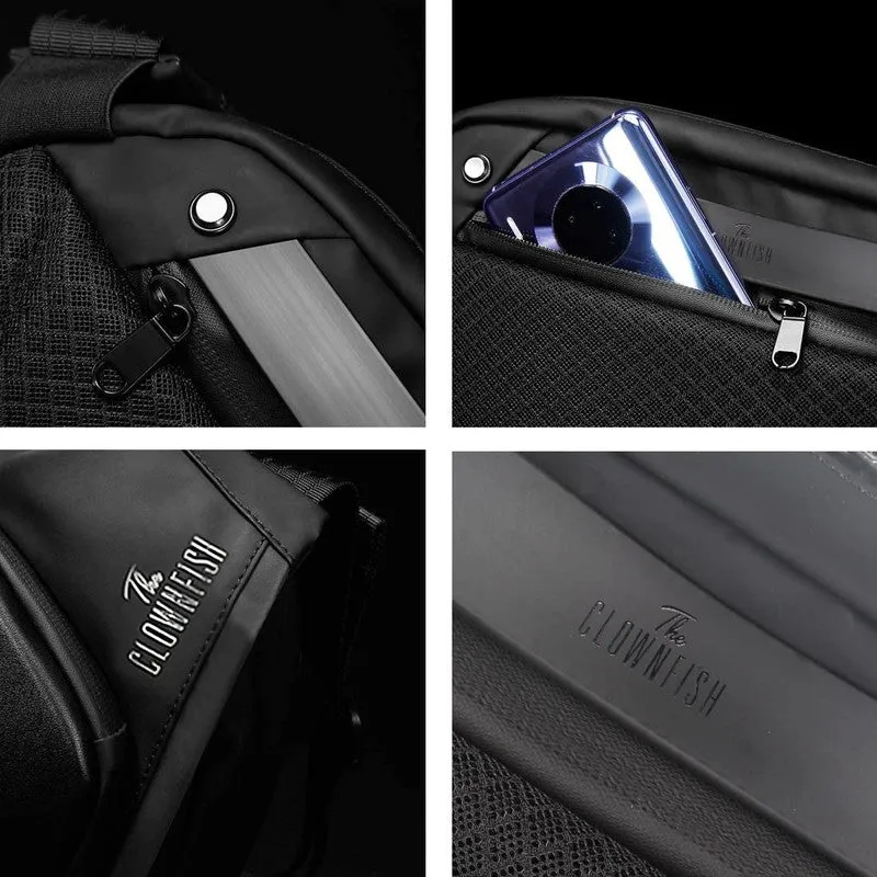 THE CLOWNFISH Hard Shell Sling Bag - Water Repellent, Anti-Theft | Tablet Compartment | 21x10x37 cm | Black