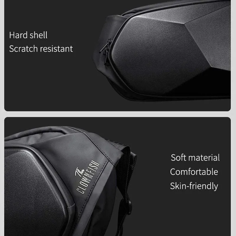 THE CLOWNFISH Hard Shell Sling Bag - Water Repellent, Anti-Theft | Tablet Compartment | 21x10x37 cm | Black