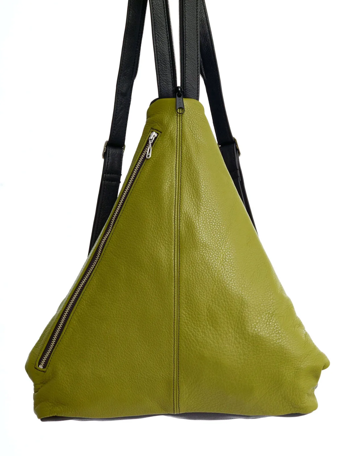 Triangle Fold - Convertible Genuine Leather Purse, Backpack, or Shoulder Bag