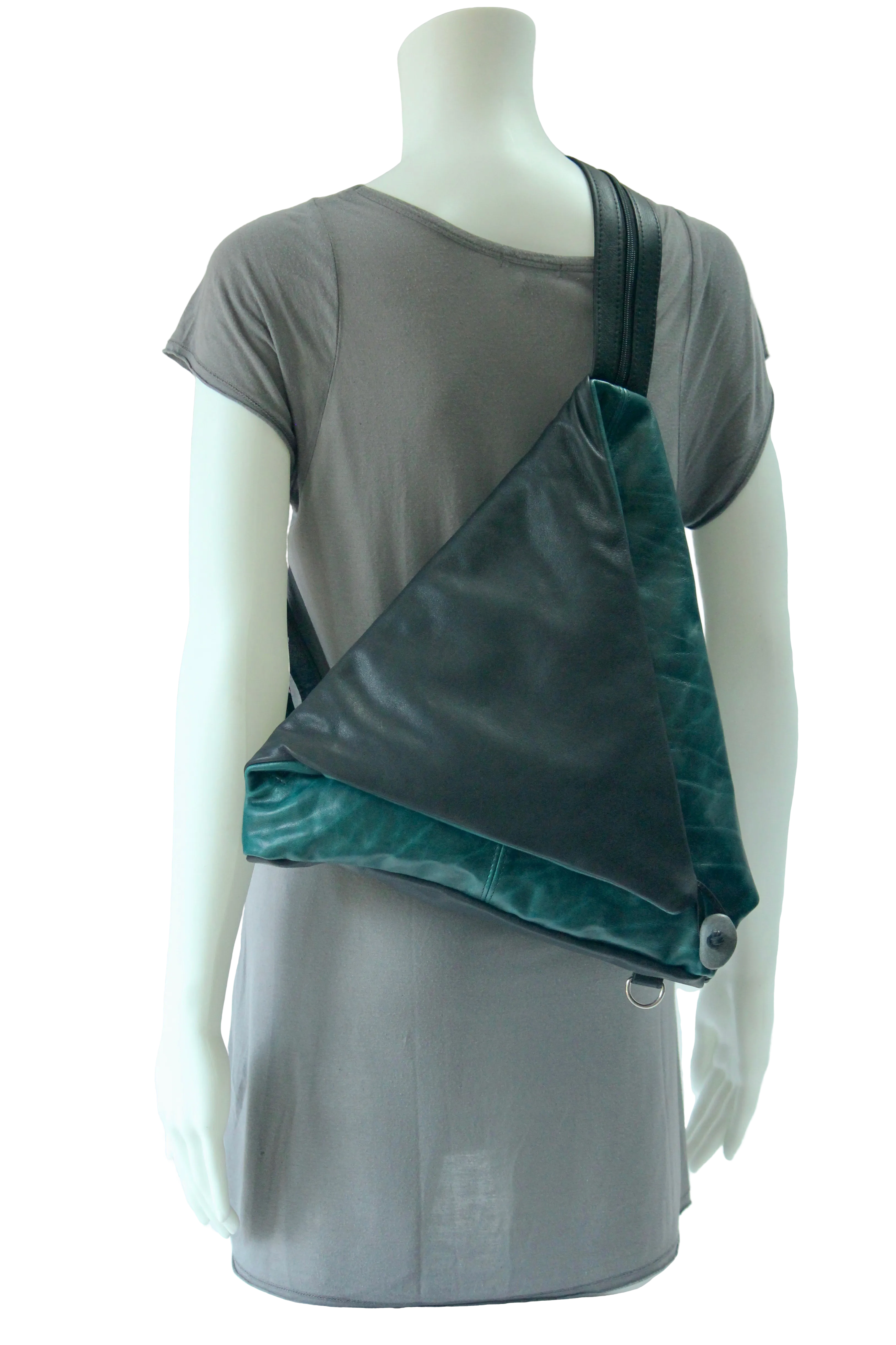 Triangle Fold - Convertible Genuine Leather Purse, Backpack, or Shoulder Bag