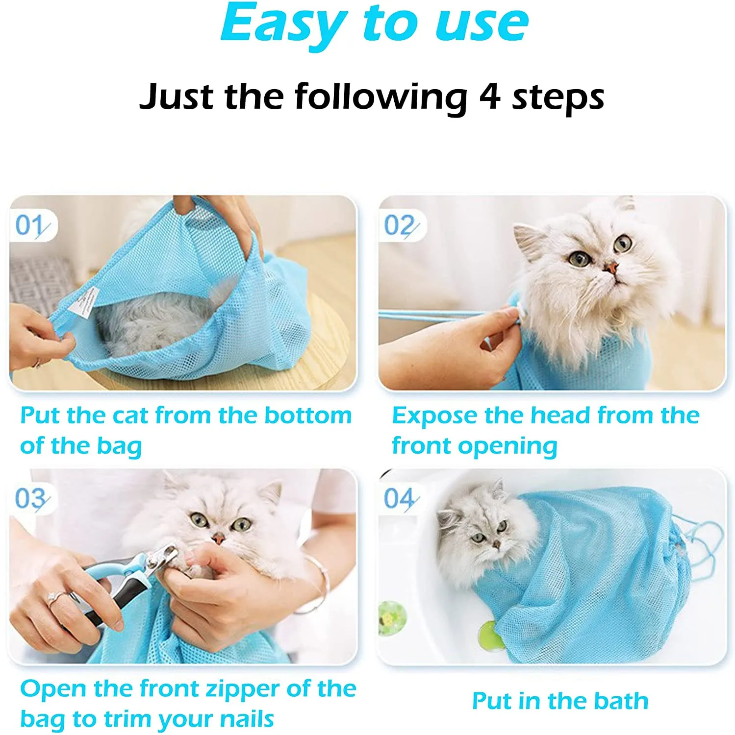 Upgrade Cat Grooming Bag;  Bathing Shower Mesh Bag;  Adjustable Breathable Polyester Anti-Bite Anti-Scratch Cat Restraint Bath Bag