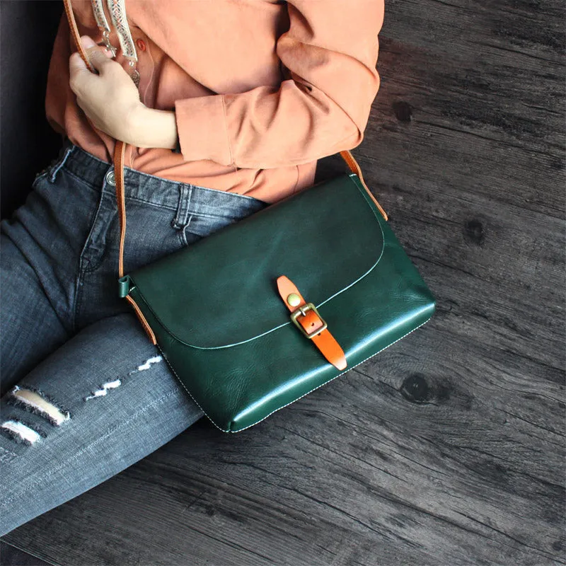 Vintage Green Leather Womens Satchel Bag Crossbody Bags Shoulder Bag