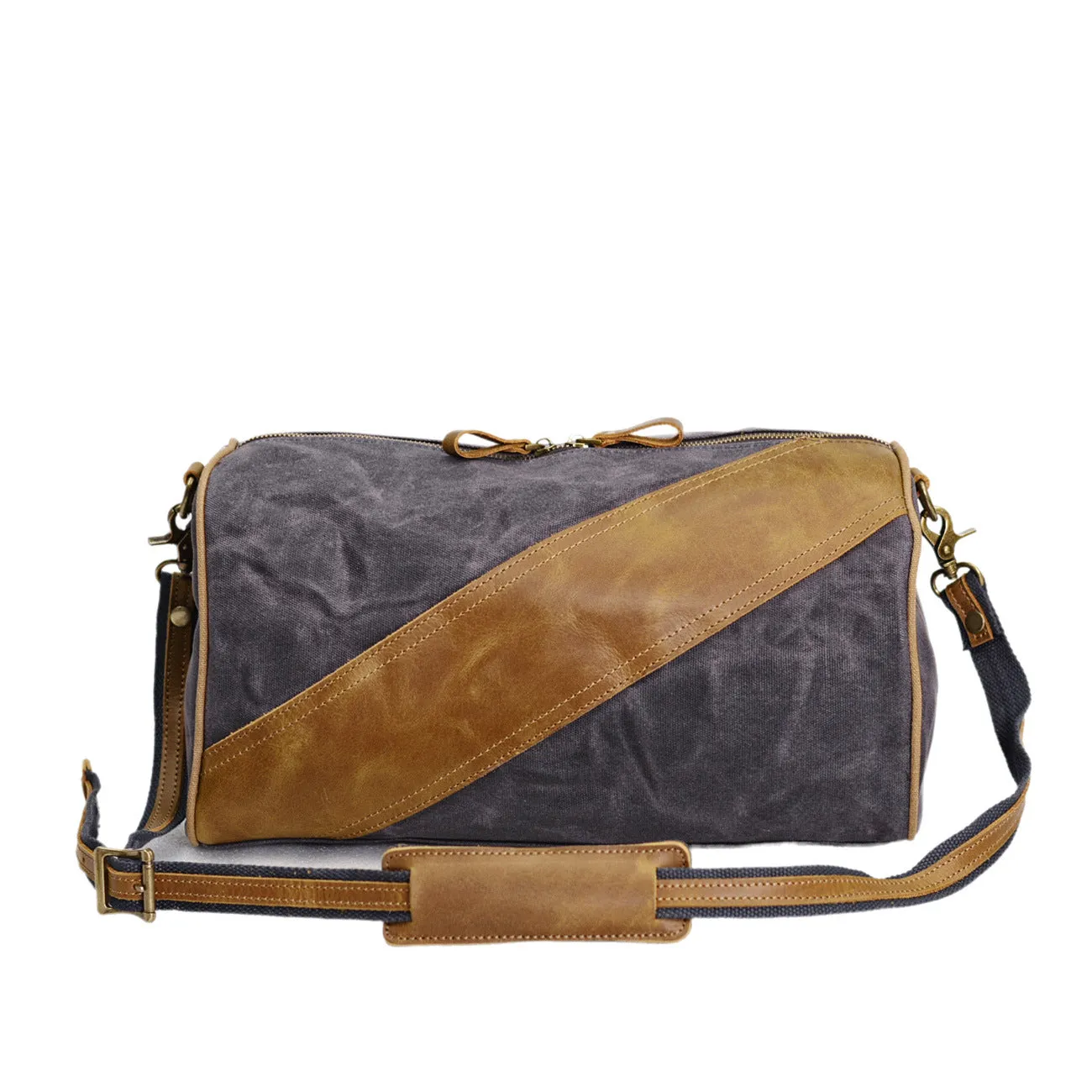 Waterproof Waxed Canvas Messenger Bag with Genuine Leather