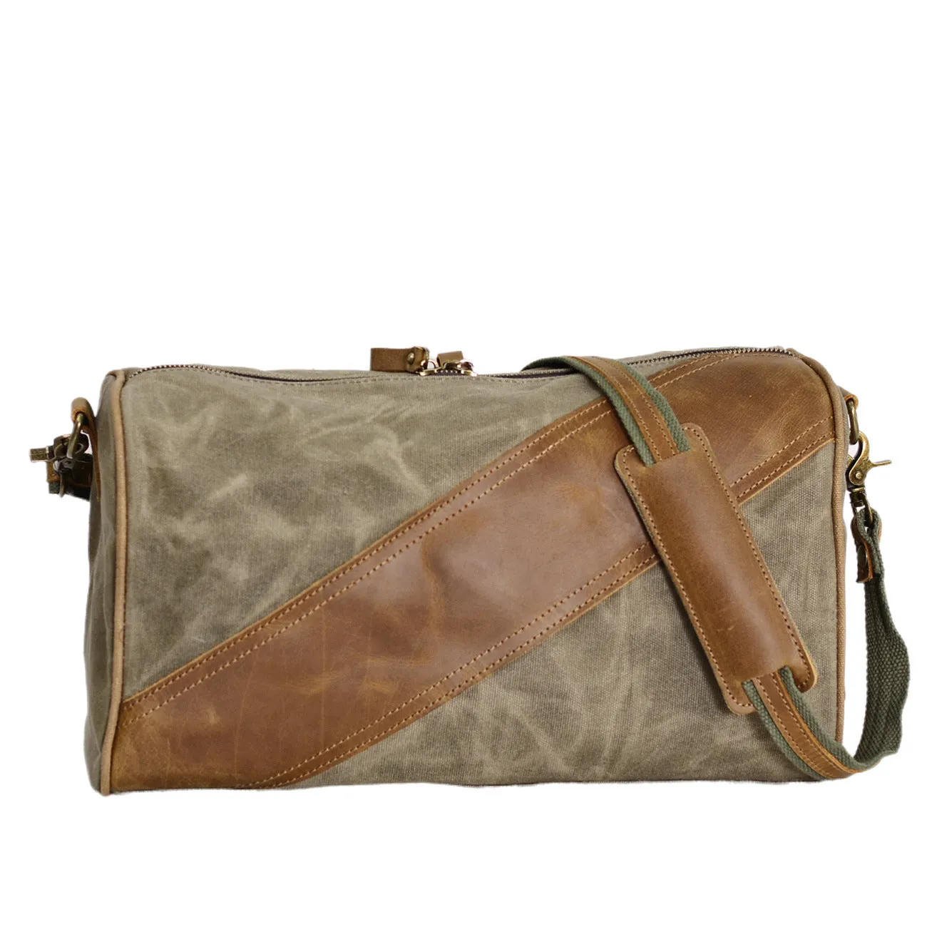 Waterproof Waxed Canvas Messenger Bag with Genuine Leather