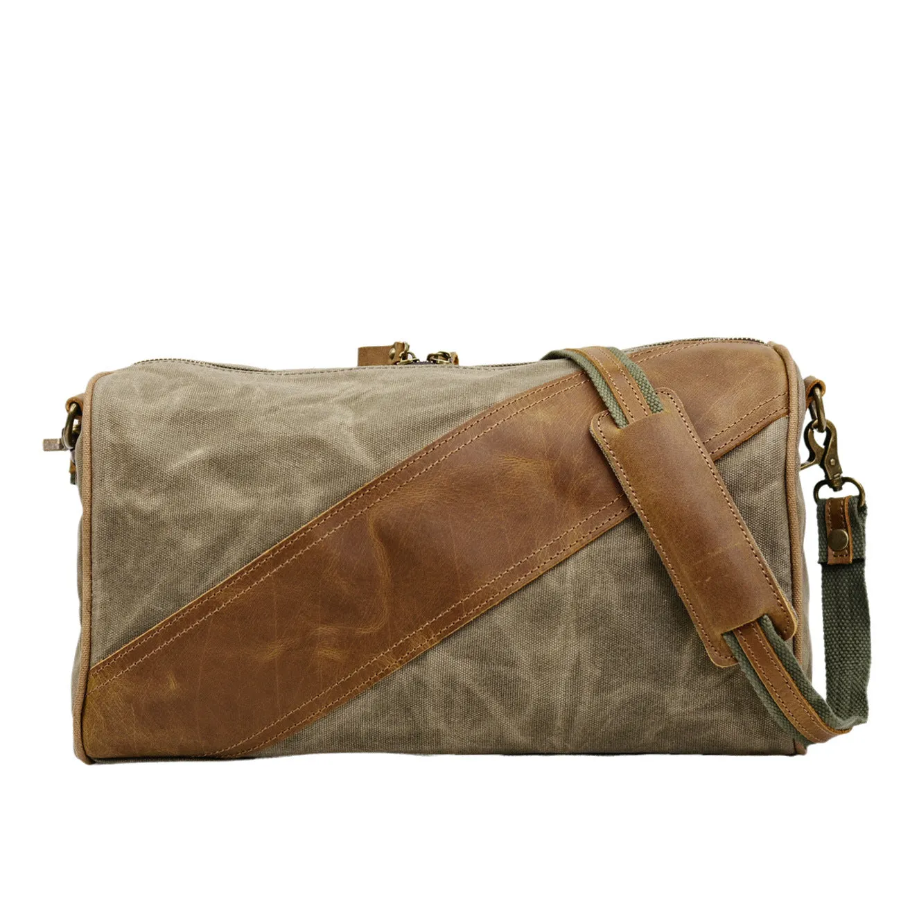 Waterproof Waxed Canvas Messenger Bag with Genuine Leather