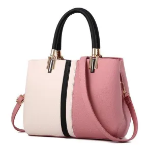 Women Tote Messenger Faux-Leather Handbag with Dual Colour and Retro Style